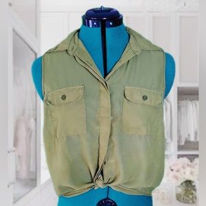 See through sleeveless top sage green